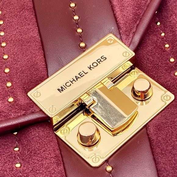 Michael Kors Rose Medium Flap Shoulder Bag Crossbody Merlot - Picture 9 of 14